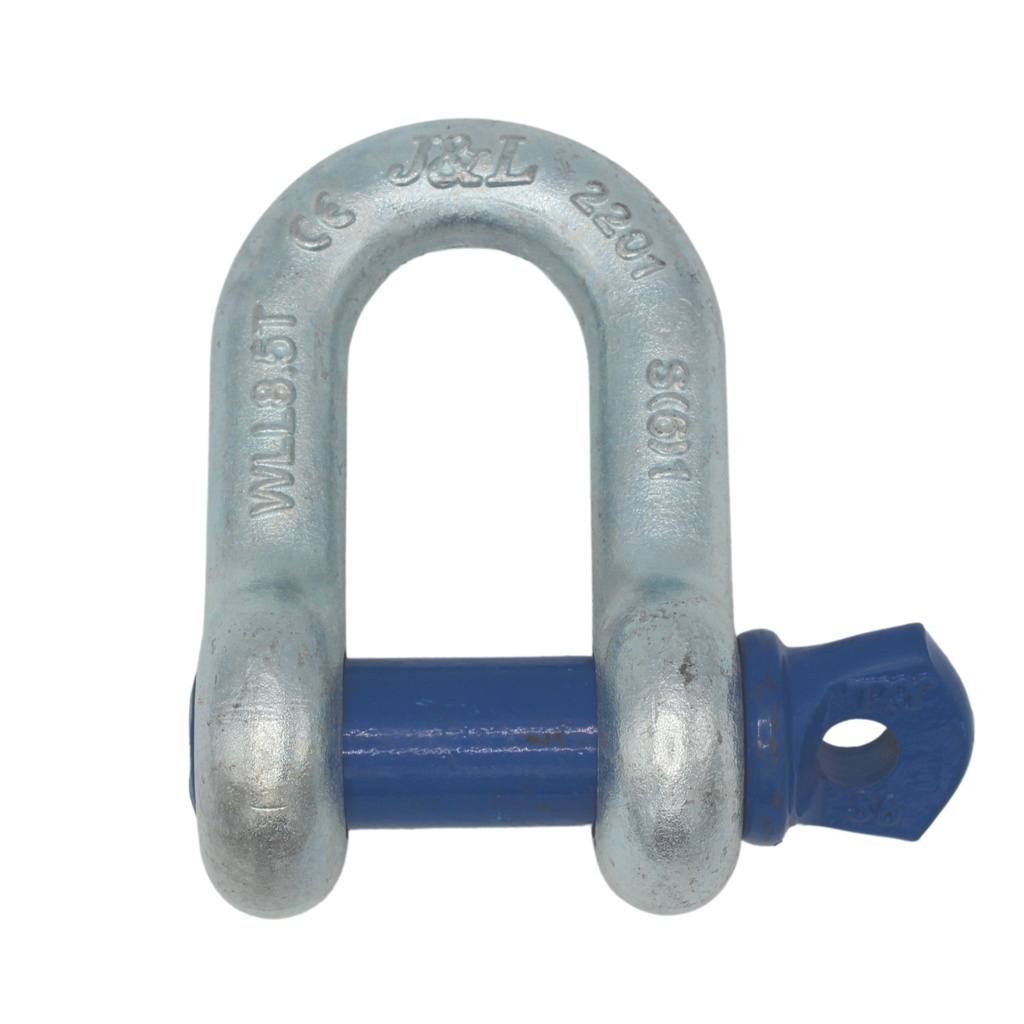 TETRA TSS-085, D-Sluiting met borstbout, Straight shackle, WLL 8.5T, SF 6:1, D-Type (G-210, S-210), Blauwe pin, IMPA 234109