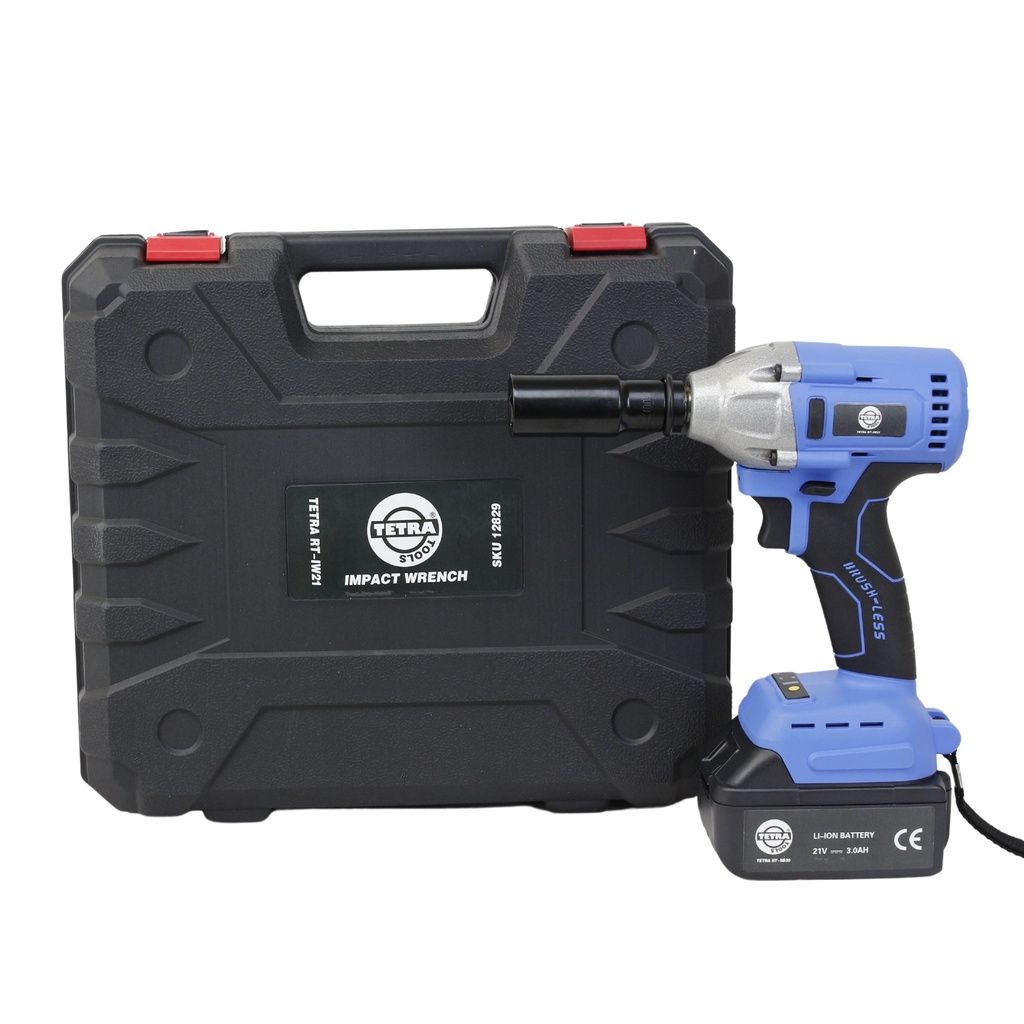 TETRA RT-IW21, Rechargeable Impact Wrench, 1/2" sqdr, 320 Nm, 21V, Incl 3,0Ah Li-ion Battery and 110-240V Charger, in plastic case, IMPA 590926