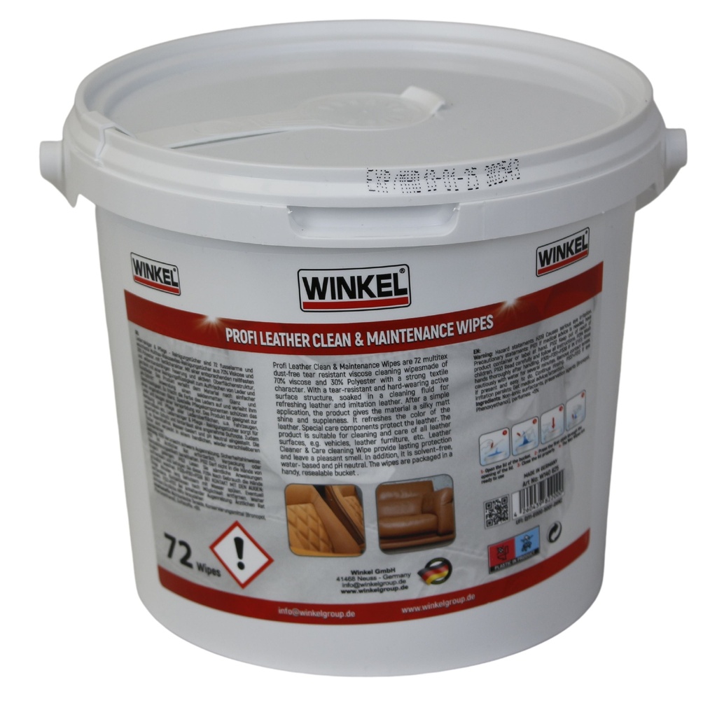 Winkel Profi Clean Leather Care & Maintenance Wipes, 72 Pcs Bowl
