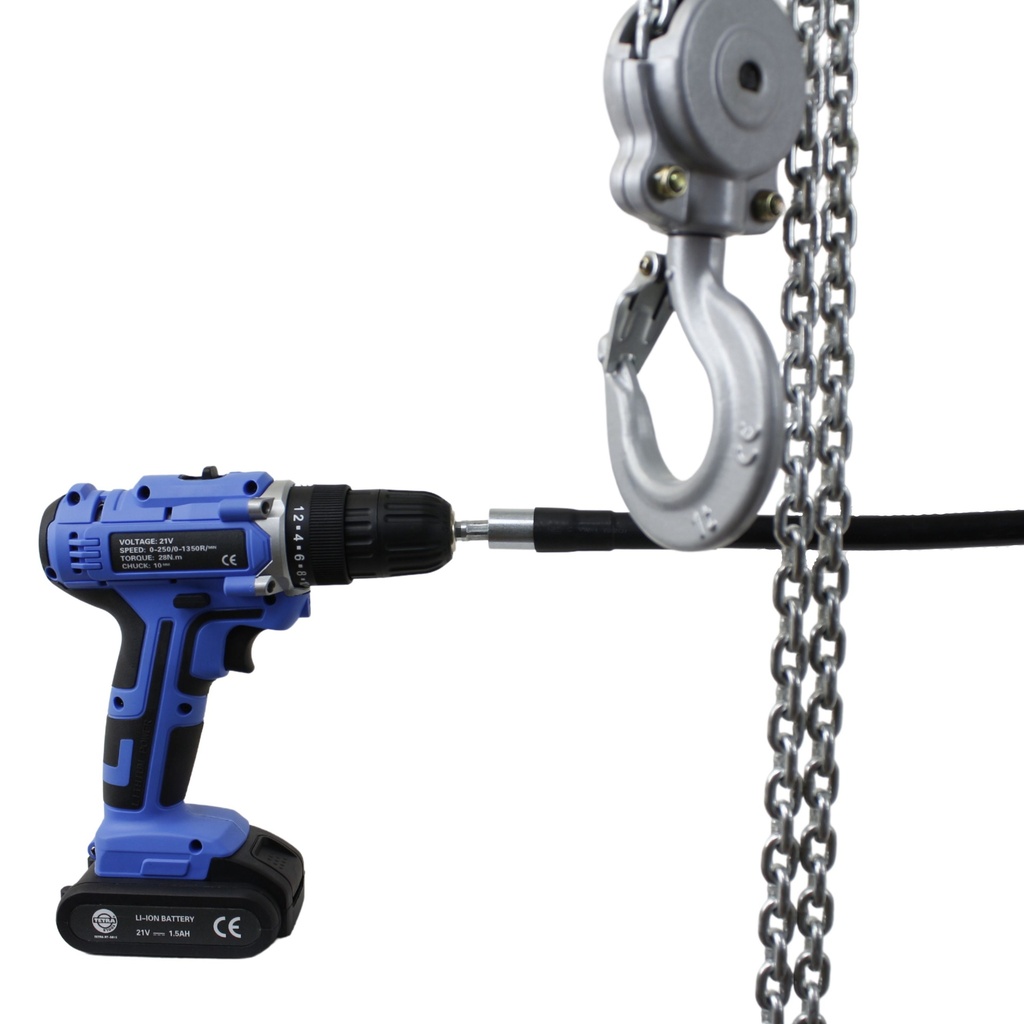 JTVXPro-010, Semi-automatische Mini Aluminium Kettingtakel, met flexible-as, 360 design, Lichtgewicht, Cap 1000 kg, Hijshoogte 3 m