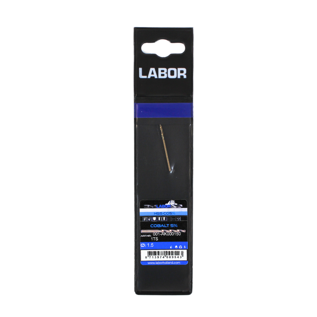 Labor Twist Drill HSS-Cobalt 5% Straight shank DIN338. 1.5MM, IMPA 630207