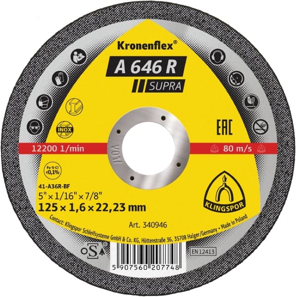 Klingspor Resinoid Cut-off wheel, 125 x 1,2 x 22,5 mm for steel and stainless steel