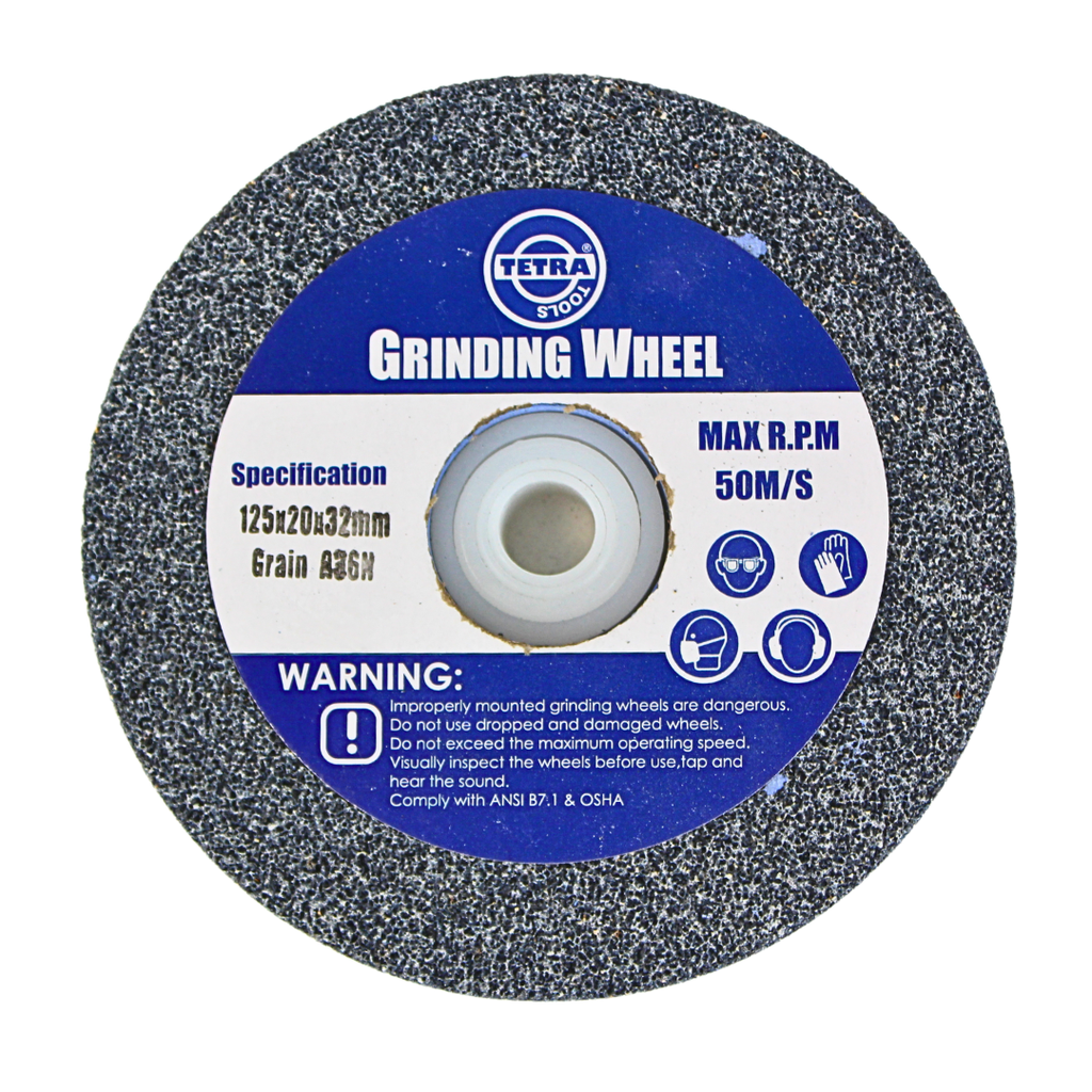 TETRA Rechte slijpsteen 125 x 20 mm, korrel 36, asgat 32 mm. max. 50m/s,  Incl verloopset 16-19-22-25-32mm.