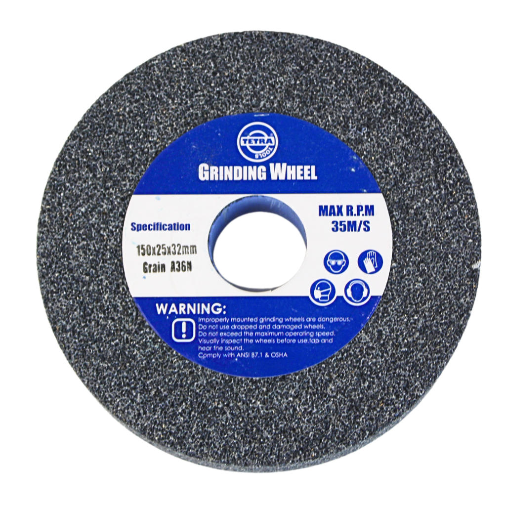 TETRA Rechte slijpsteen 150 x 25 mm, korrel 36, asgat 32 mm,  Incl verloopset 16-19-22-25-32mm. IMPA 614820