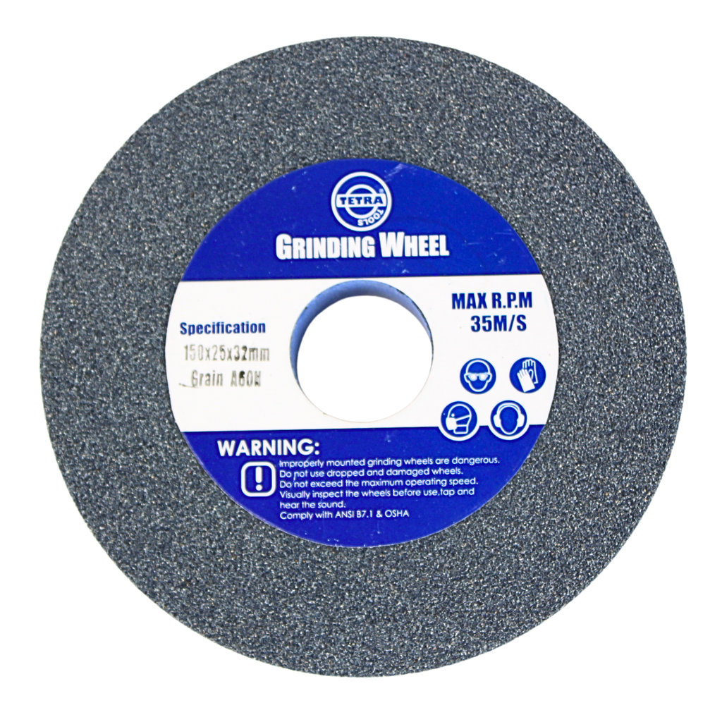 Tetra Abrasive wheel 150 x 25 mm, grit 60, hole 32 mm, Incl reducing bush 16-19-22-25-32mm. IMPA 614820