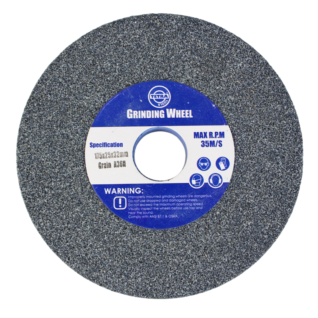 TETRA Rechte slijpsteen 175 x 25 mm, korrel 36, asgat 32 mm,  Incl verloopset 16-19-22-25-32mm. IMPA 614820
