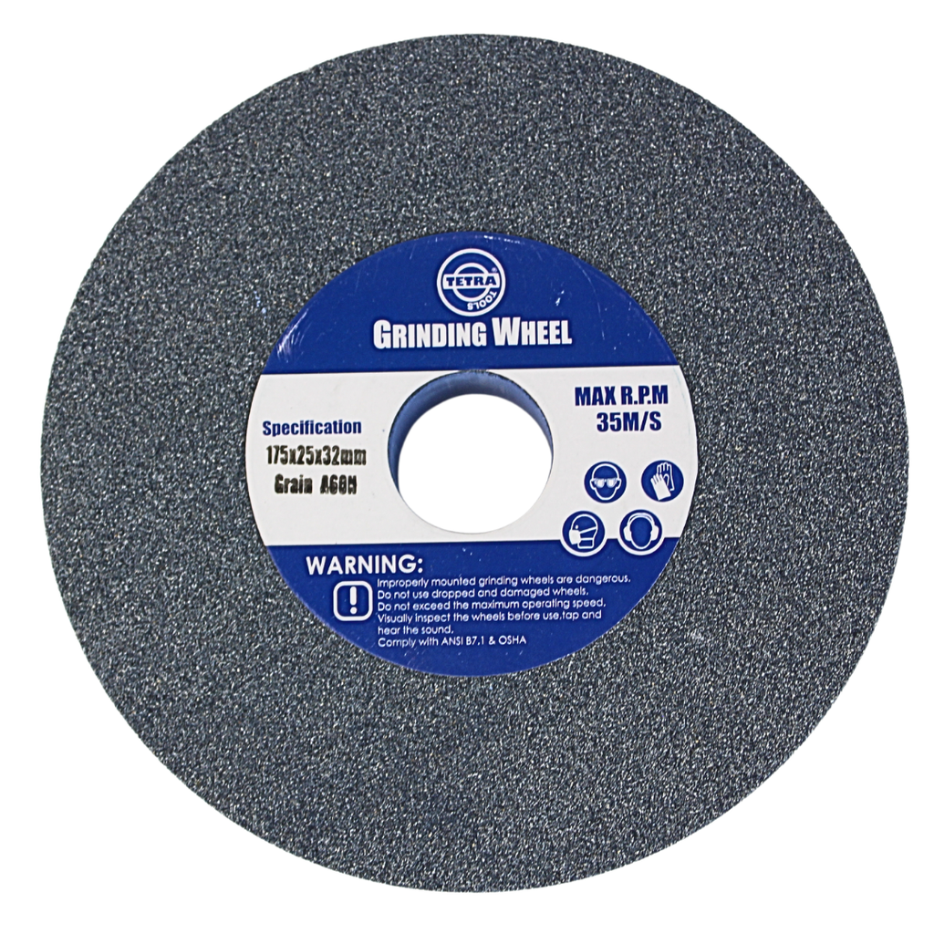 TETRA Rechte slijpsteen 175 x 25 mm, korrel 60, asgat 32 mm,  Incl verloopset 16-19-22-25-32mm. IMPA 614820