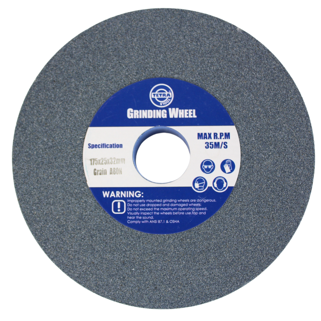 Tetra Abrasive wheel 175 x 25 mm, grit 80, hole 32 mm, Incl reducing bush 16-19-22-25-32mm. IMPA 614820