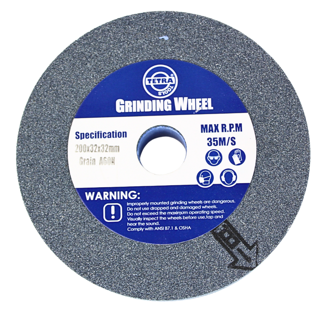 Tetra Abrasive wheel 200 x 32 mm, grit 60, hole 32 mm, Incl reducing bush 16-19-22-25-32mm. IMPA 614820