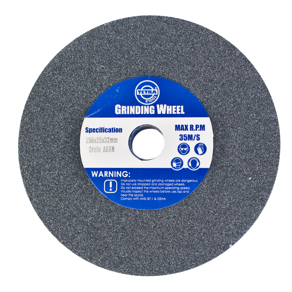 TETRA Rechte slijpsteen 250 x 25 mm, korrel 60, asgat 32 mm,  Incl verloopset 16-19-22-25-32mm. IMPA 614820