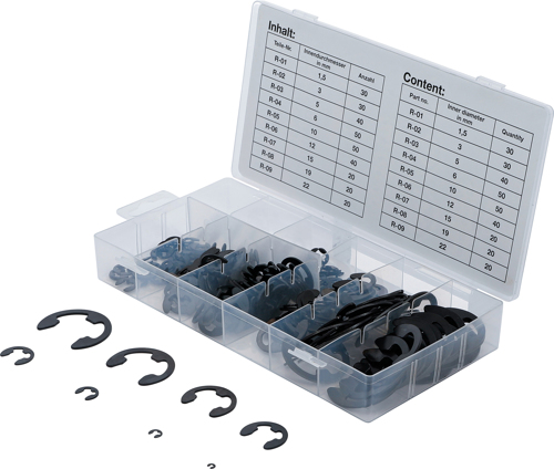 External circlip assortment 1,5-22mm E-Type 300pcs IMPA 695501