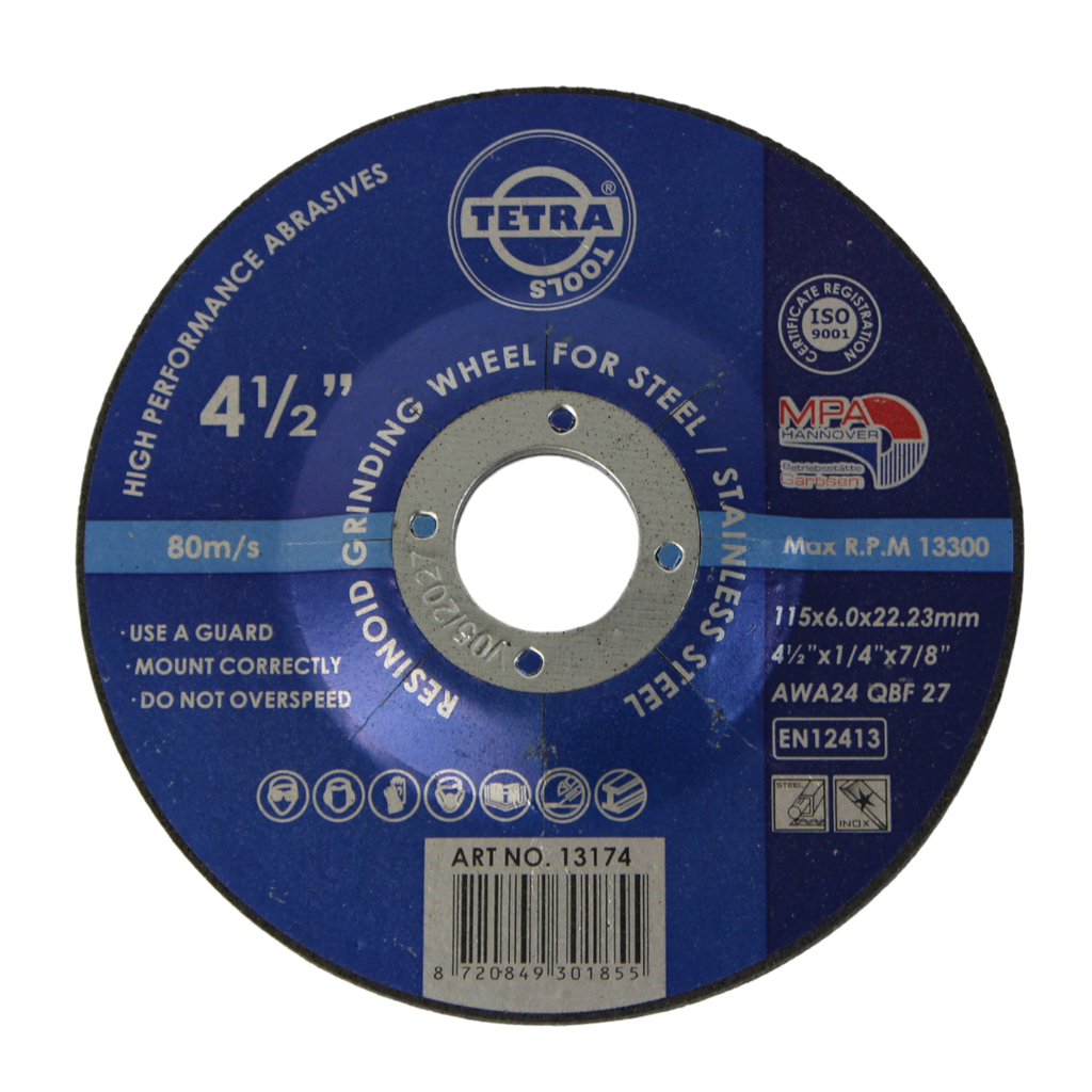 TETRA Resinoid Offset Grinding Wheel, 115 x 6 x 22,2 mm, for steel and SS. 