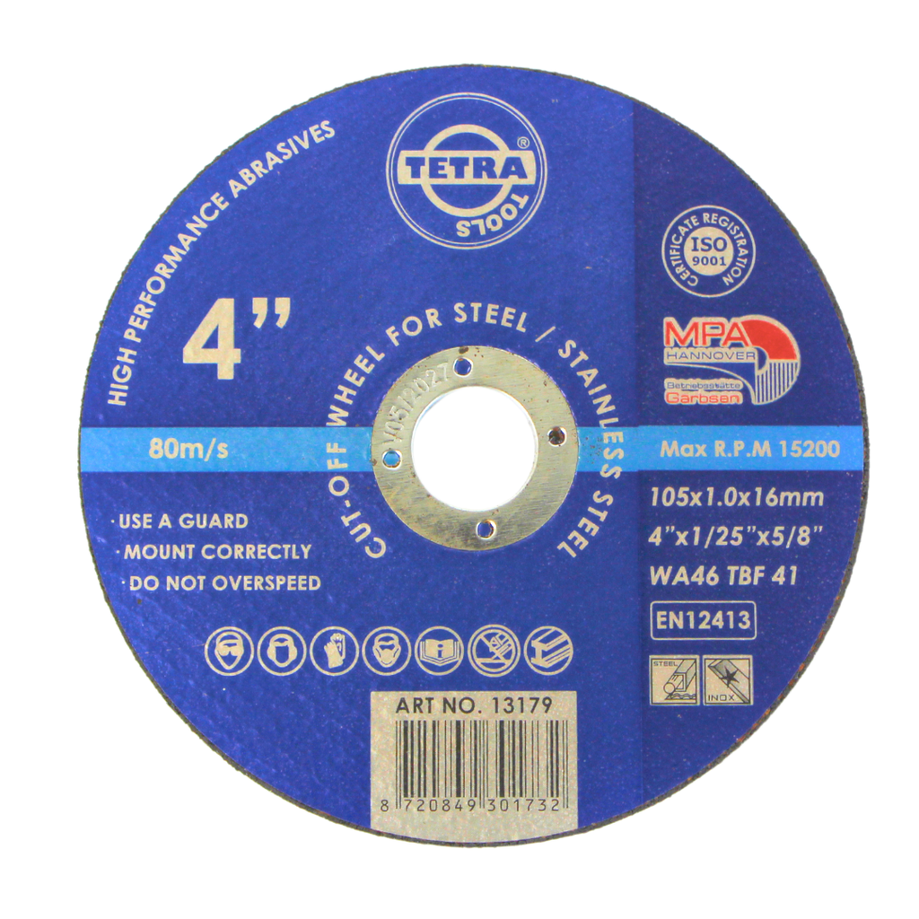 TETRA Doorslijpschijf 100 x 1,0 x 16 mm voor staal en roestvaststaal IMPA 614859