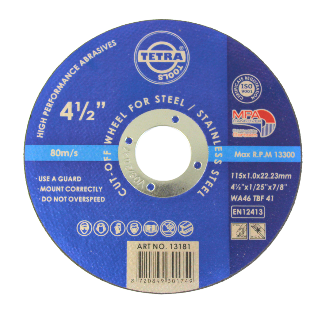 TETRA Resinoid Cut-off wheel, 115 x 1,0 x 22,23 mm, for steel and SS.