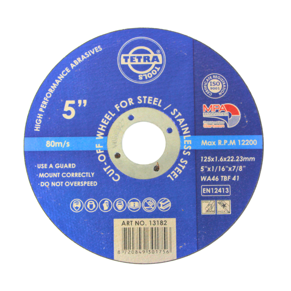 TETRA Resinoid Cut-off wheel, 125 x 1,6 x 22,23 mm, for steel and SS.