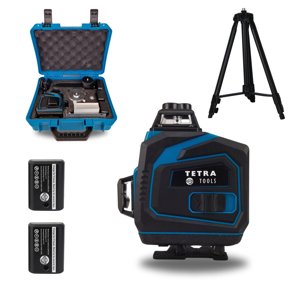  TETRA Cross Line Laser 4D - 4 to 16 Lines - Self Leveling - Including Case - 2 Batteries - Green Tripod 1,50M