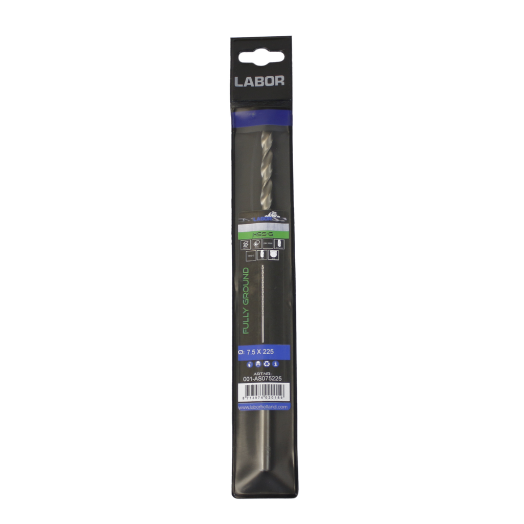 Labor Twist Drill Long HSS- Fully ground with splitpoint 7.5X155/225MM, DIN1869. IMPA 630414