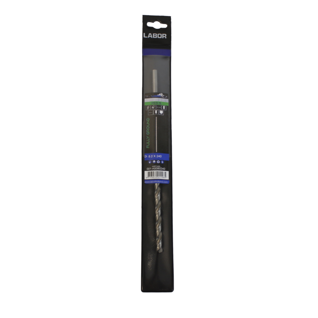 Labor Twist Drill Long HSS- Fully ground with splitpoint 8.0X165/240MM, DIN1869. IMPA 630415