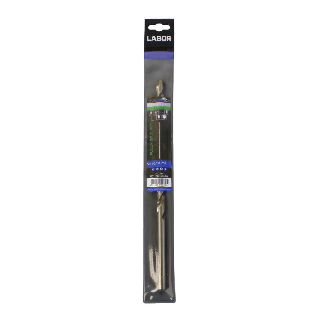 Labor Twist Drill Long HSS- Fully ground with splitpoint 10.5X185/265MM, DIN1869. IMPA 630420