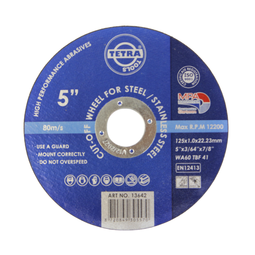 TETRA Resinoid Cut-off wheel, 125 x 1,0 x 22,23 mm, for steel and SS.