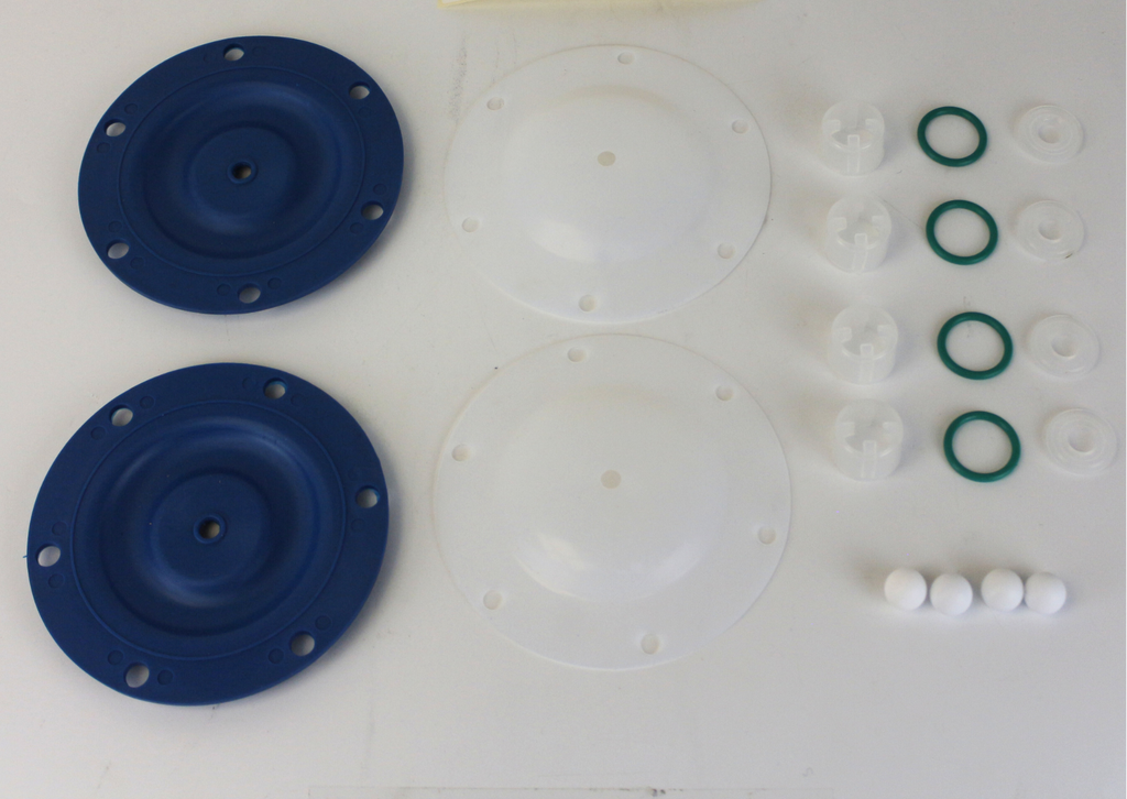 Teflon Spare parts set for TDP-10 en TDPK-15 Polypropyleen. (Membranen, afsluitballen en zittingen) 