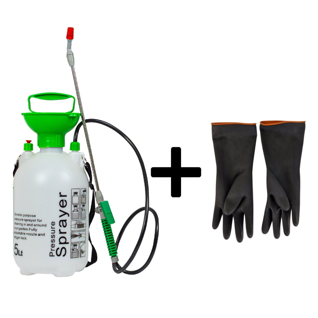 C-Line industrial plastic shoulder sprayer with gloves, 5 L reservoir, including hose and spraylance, IMPA 550661