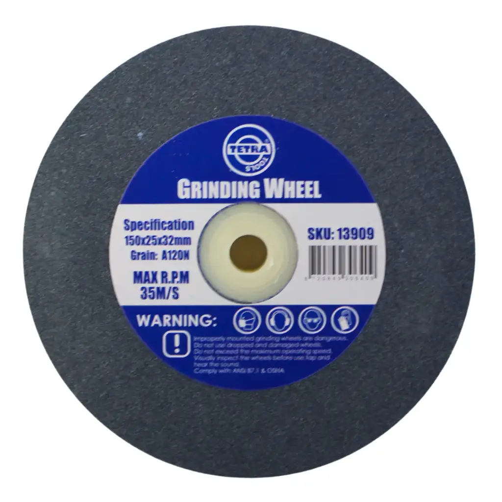 Tetra Abrasive wheel 150 x 25 mm, grit 120, hole 32 mm, Incl reducing bush 16-19-22-25-32mm. IMPA 614820