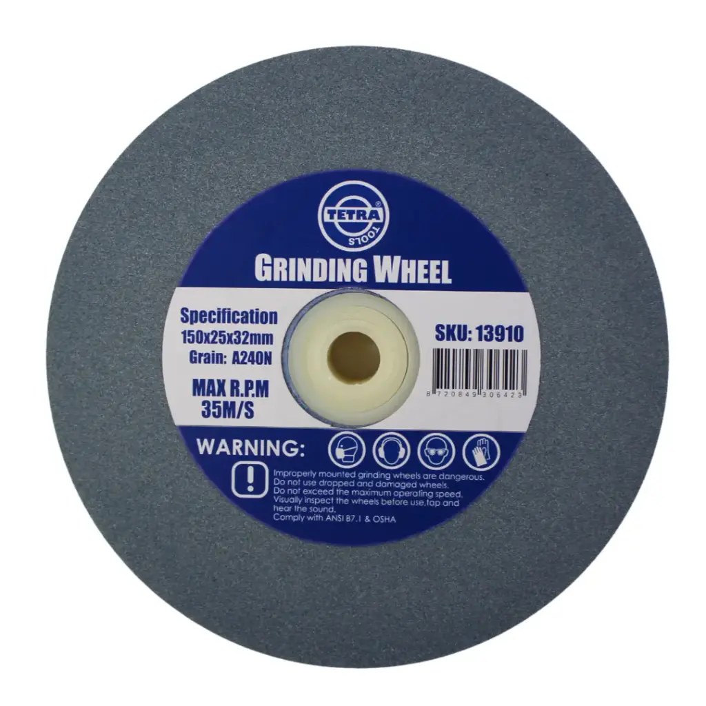 TETRA Rechte slijpsteen 150 x 25 mm, korrel 240, asgat 32 mm, Incl verloopset 16-19-22-25-32mm. IMPA 614820 