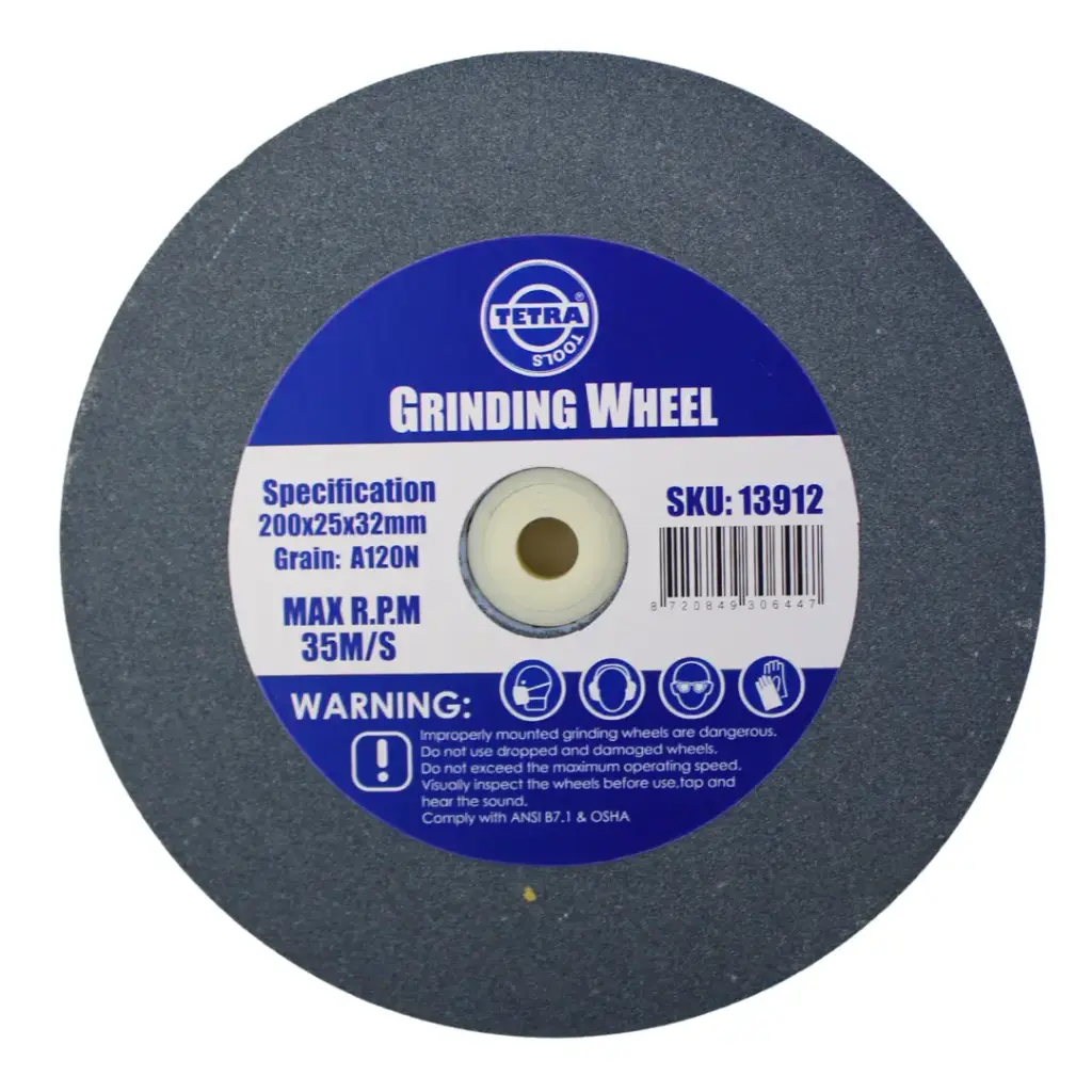 Tetra Abrasive wheel 200 x 25 mm, grit 120, hole 32 mm, Incl reducing bush 16-19-22-25-32mm. IMPA 614820