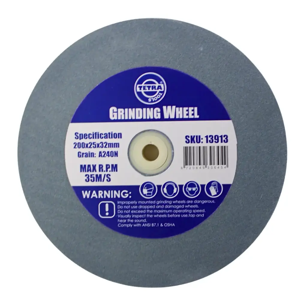 TETRA Rechte slijpsteen 200 x 25 mm, korrel 240, asgat 32 mm, Incl verloopset 16-19-22-25-32mm. IMPA 614820