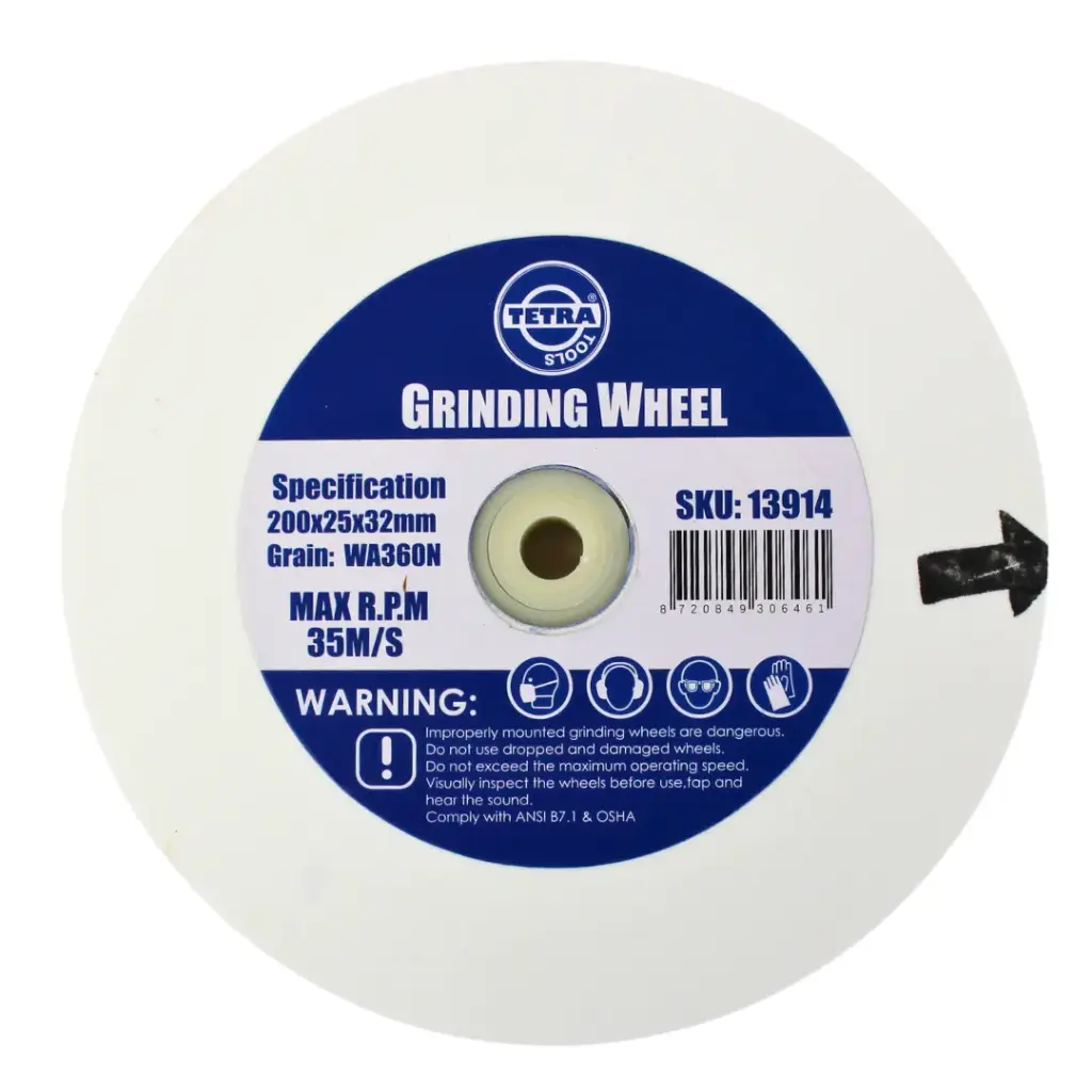 Tetra Abrasive wheel 200 x 25 mm, grit 360, hole 32 mm, Incl reducing bush 16-19-22-25-32mm. IMPA 614820