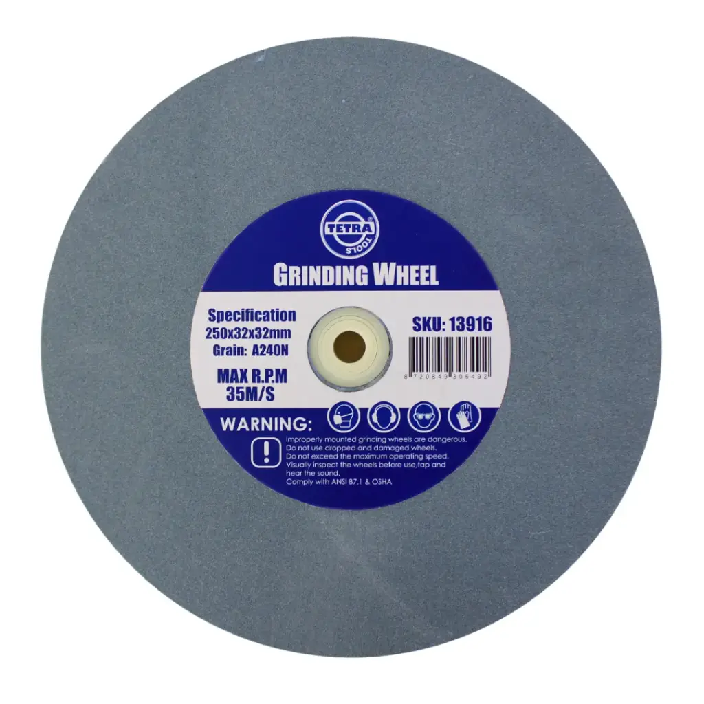 Tetra Abrasive wheel 250 x 32 mm, grit 240, hole 32 mm, Incl reducing bush 16-19-22-25-32mm. IMPA 614820