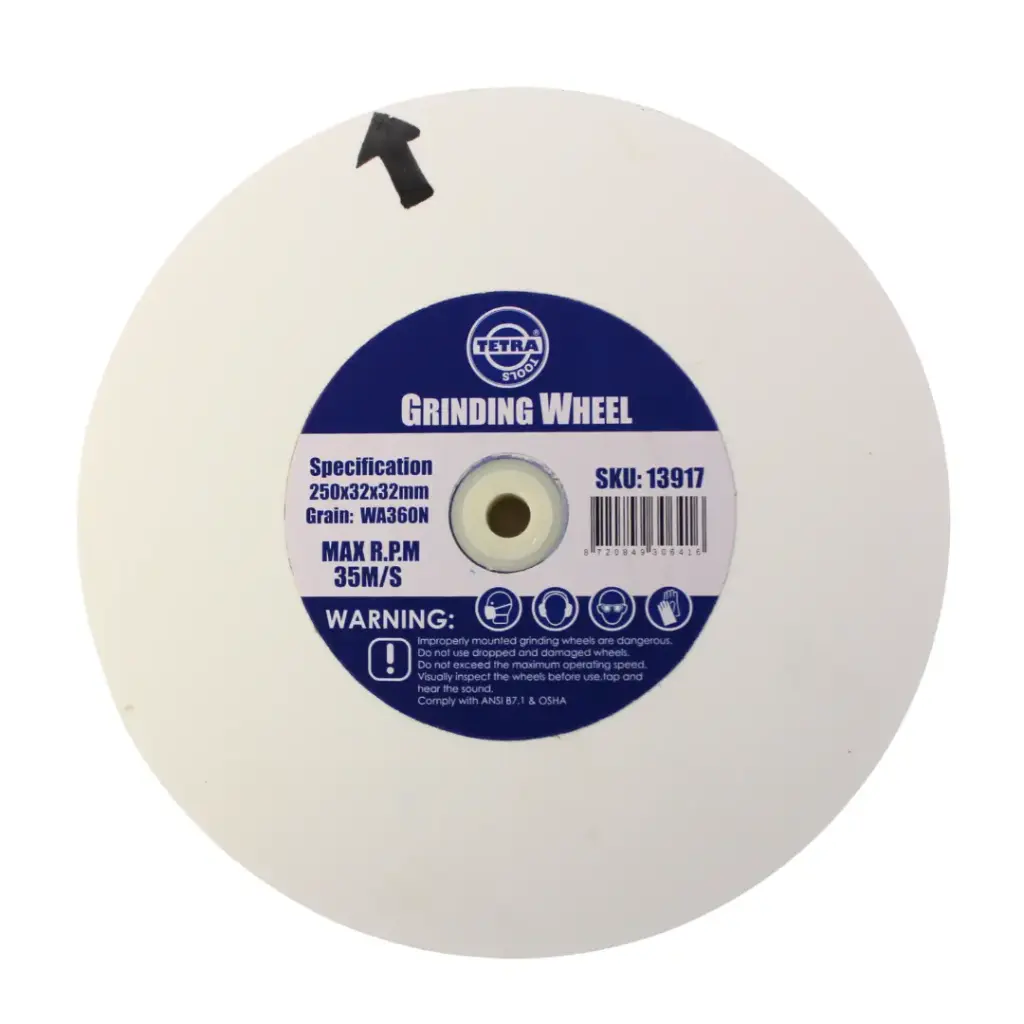 Tetra Abrasive wheel 250 x 32 mm, grit 360, hole 32 mm, Incl reducing bush 16-19-22-25-32mm. IMPA 614820