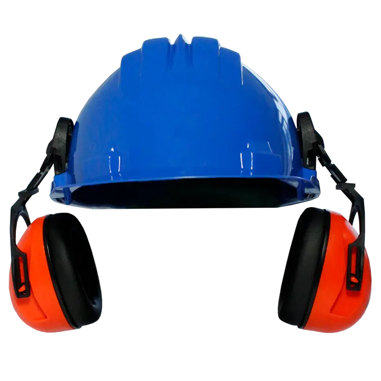 Climax 5-P Blauwe Veiligheidshelm met oorkappen, HDPE, 6 punts binnenwerk met draaiknop, EN397 