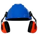 Climax 5-P Blauwe Veiligheidshelm met oorkappen, HDPE, 6 punts binnenwerk met draaiknop, EN397 