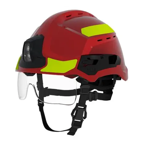 MSA GALLET F2 XR, helm voor reddingswerkers, geventileerd rood met gele reflectiestrepen EN16471/EN16473/EN12492, IMPA 310531