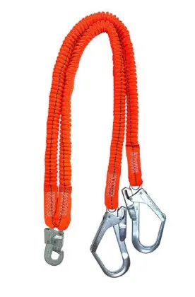 Climax 47-Doble, Double elastic lanyard with energy absorber, 2 x 51 mm scaffolding hook, 1 x 18 mm snaphook, EN355, IMPA 311536