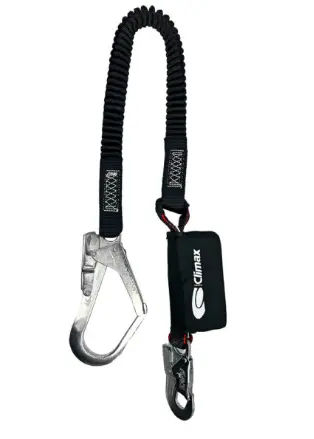 Climax 50, Single elastic lanyard with energy absorber, 1 x 51 mm scaffolding hook, 1 x 18 mm snaphook, EN355, IMPA 311535