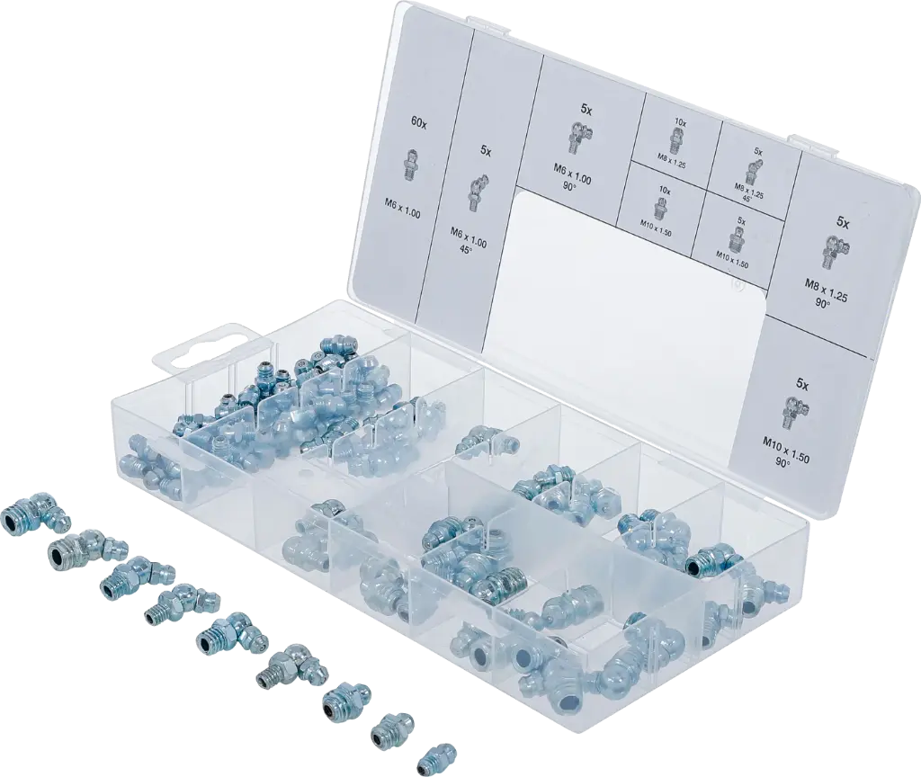 [13165] Assortiment smeernippels hydraulisch M6 / M8 / M10 staal 110-delig  ISSA 5720400