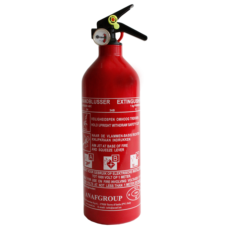 [10747] ANAF PS1-X, ABC Powder fire extinguisher with manometer, incl wall mount, MED/NCP certified, 1 kg, IMPA 331015, UN 1044