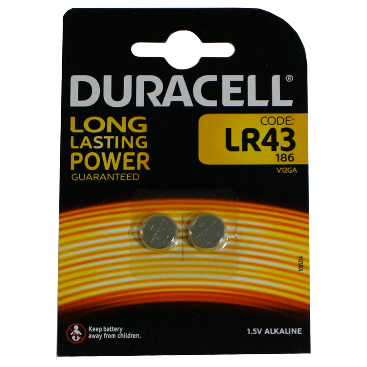 [8048] Duracell micro alkaline batterijen LR43 1,5V, set = 2 stuks, IMPA 792437