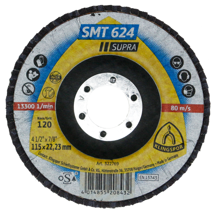 [3651] Klingspor Lamellenschijf, 115 x 22,5 mm, K120, voor staal en RVS[400.0](2.77)