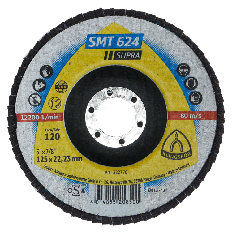 [3752] Klingspor Lamellenschijf, 125 x 22,5 mm, K120, voor staal en RVS[154.0](3.49)