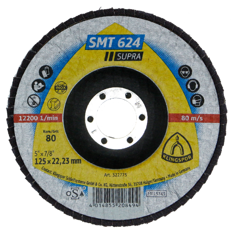 [3878] Klingspor Lamellenschijf, 125 x 22,5 mm, K80, voor staal en RVS[545.0](3.49)