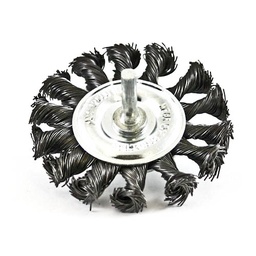 [3900] Wire Wheel Brush, plaited/knot type, shaft welded type, 75 mm dia, 6 mm shaft, steel[162.0](2.69)