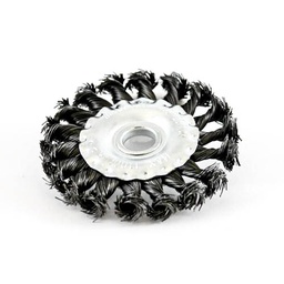 [1874] Wire Wheel Brush, plaited/knot type, steel, 100 x 11 mm, 5/8" arbor, steel[215.0](3.27)