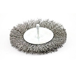 [3227] Wire Wheel Brush, shaft welded type, steel, 100 x 12 mm, 6 mm shaft, steel[331.0](1.35)