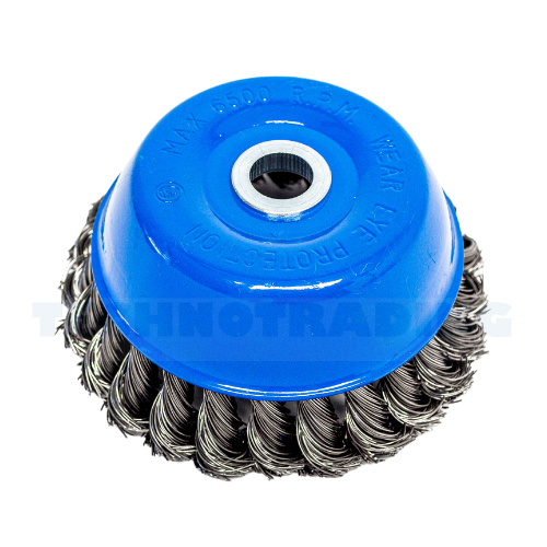 [3386] Wire Cup Brush, plaited/knot type, 125 mm dia, 7/8" (22 mm) arbor, steel[167.0](7.65)