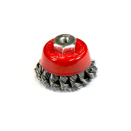[3385] Wire Cup Brush, plaited/knot type, 60 mm dia, nut M10 thread, steel