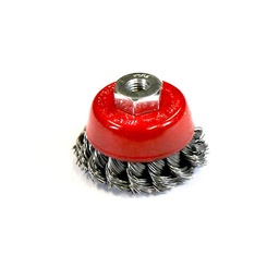 [3385] Wire Cup Brush, plaited/knot type, 60 mm dia, nut M10 thread, steel[425.0](2.86)
